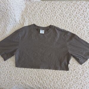 Gymshark Women's Short Sleeve Crew Neck Boxy Crop Top T-Shirt Small Camo Brown